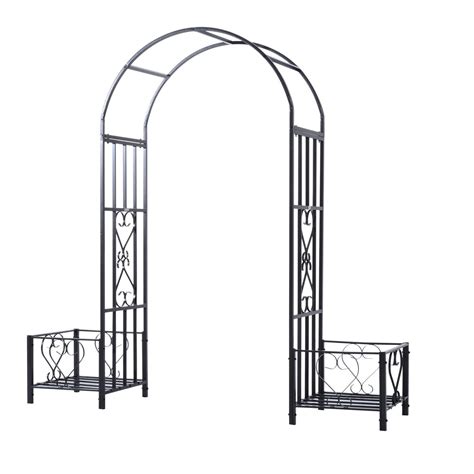 outsunny decorative metal backyard garden arch with planter boxes|metal garden arch with gate.